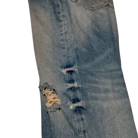 Free People Jeans 25 R Button Fly Distressed Cropped Frayed Holes Hippie Pants - Picture 8 of 16